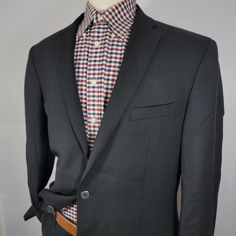 Joseph Abboud Mens Sport Coat Blazer Two Button Black Twill Super 120s Wool 44XL - Picture 7 of 16